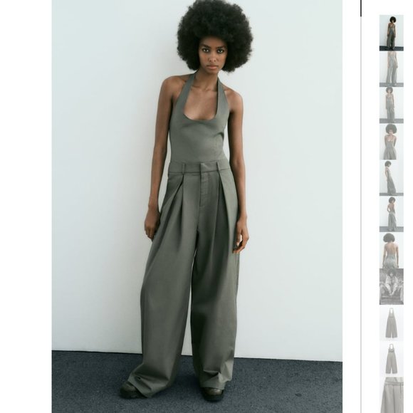 NWT ZARA FULL LENGTH GABARDINE JUMPSUIT DARK KHAKI - Picture 2 of 9